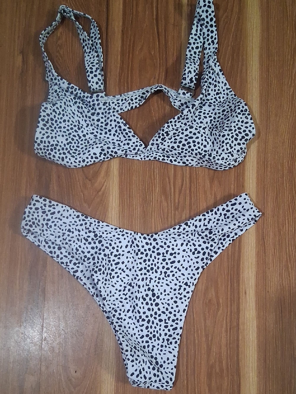 SHEIN White and Black Polka Dot Bikini Set